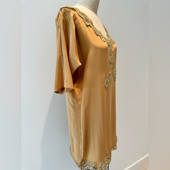 Luxury Silk Mini Tunic Dress with Crystals and gold embroidery , Handmade S-M - Picture 16 of 17